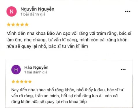 Cảm nhận khách hàng chia sẻ về Bảo An Dental